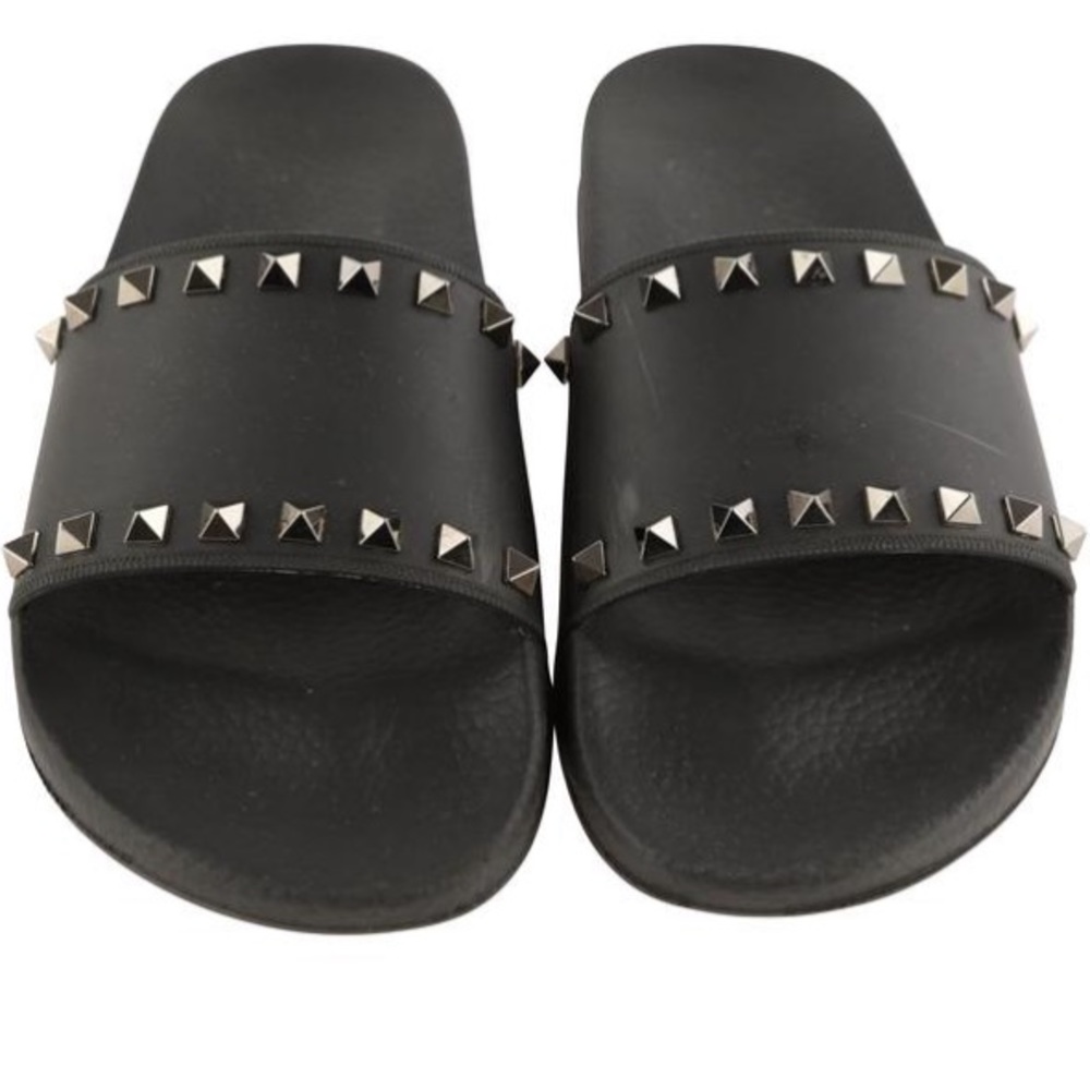 Valentino Black PVC Rockstud Pool Slides - Picture 2 of 14